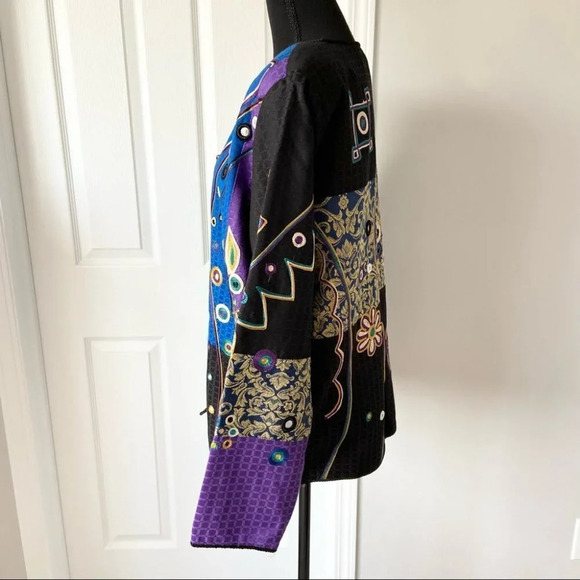 Vintage Bellessa Art Abstract Embroidery  Patchwork Colourblock Jacket - Picture 2 of 14